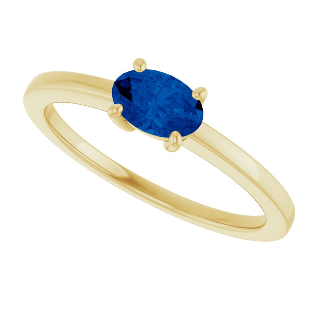 10K Gold Oval Lab-Grown Blue Sapphire Solitaire Ring - Yellow Gold - view 5