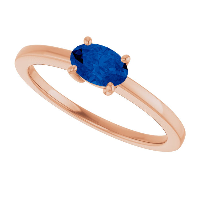 14K Gold Oval Lab-Grown Blue Sapphire Solitaire Ring - Rose Gold - view 5