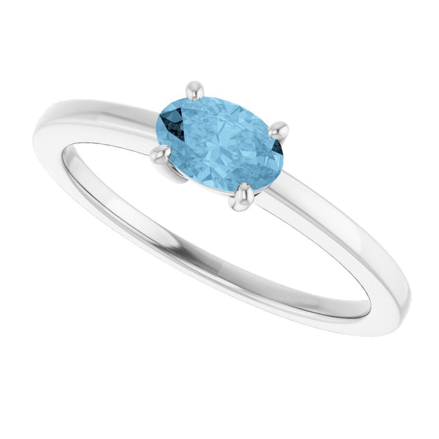 10K Gold Oval Natural Sky Blue Topaz Solitaire Ring - White Gold - view 5