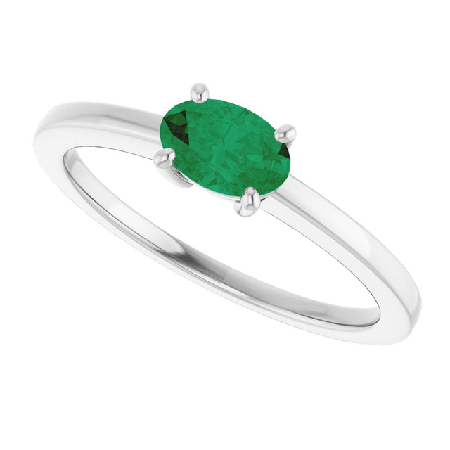 10K Gold Oval Lab-Grown Emerald Solitaire Ring - White Gold - view 5