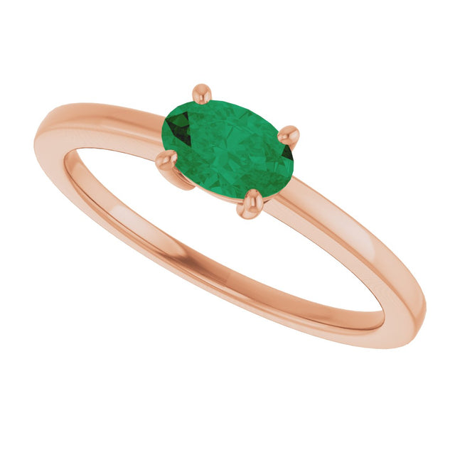14K Gold Emerald Lab-Grown Emerald Solitaire Ring - Rose Gold - view 5