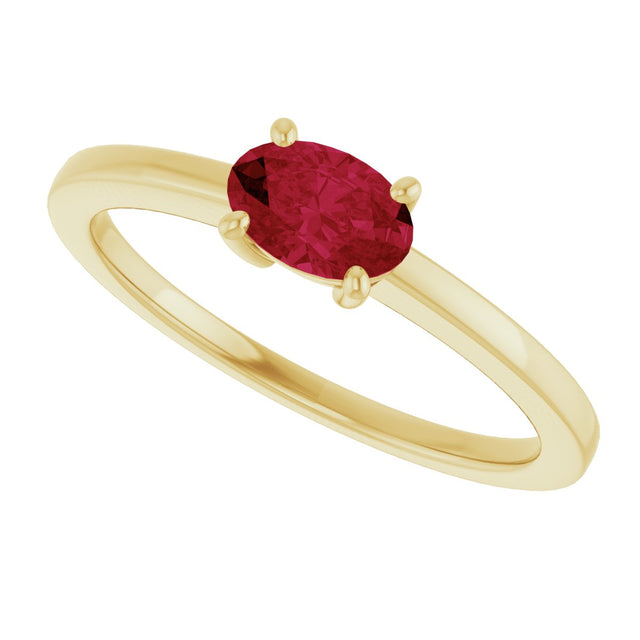 10K Gold Oval Lab-Grown Ruby Solitaire Ring - Yellow Gold - view 5