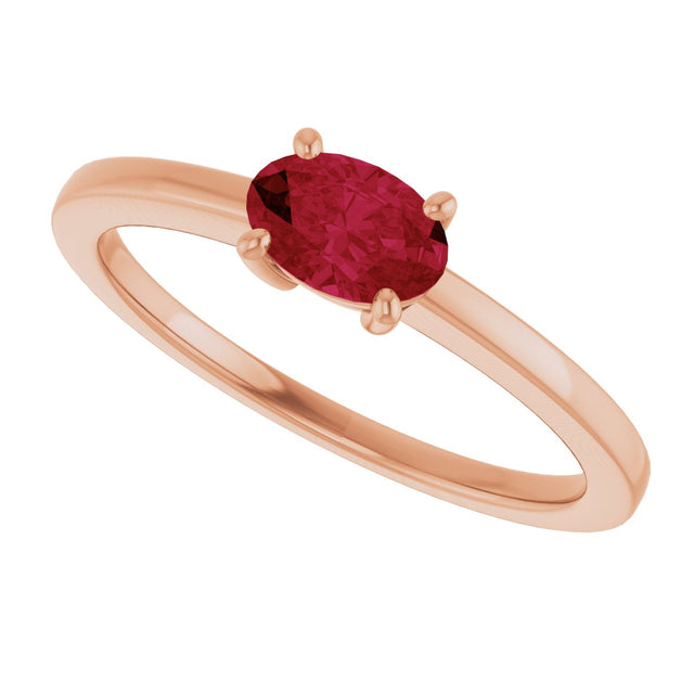 14K Gold Oval Lab-Grown Ruby Solitaire Ring - Rose Gold - view 5