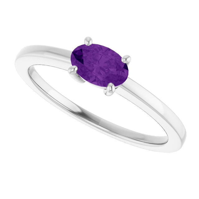 10K Gold Oval Natural Amethyst Solitaire Ring - White Gold - view 5