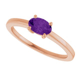 14K Gold Oval Natural Amethyst Solitaire Ring - Rose Gold - view 5