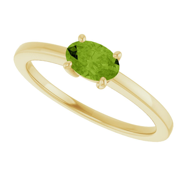 14K Gold Oval Natural Peridot Solitaire Ring – 6x4mm - Yellow Gold - view 5