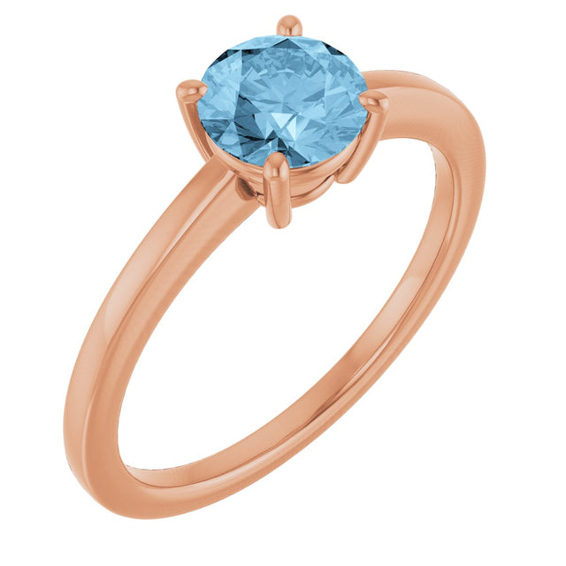 14K Gold Oval Natural Sky Blue Topaz Solitaire Ring - Rose Gold
