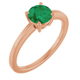 14K Gold Emerald Lab-Grown Emerald Solitaire Ring - Rose Gold
