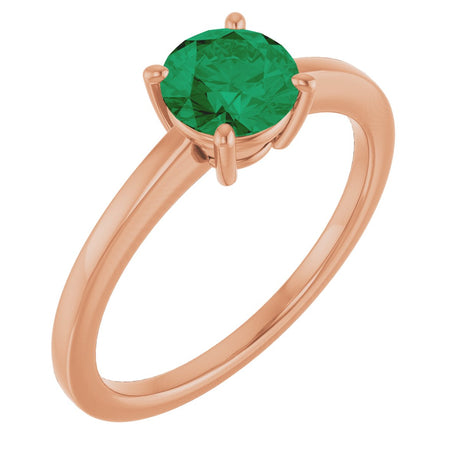 14K Gold Emerald Lab-Grown Emerald Solitaire Ring - Rose Gold
