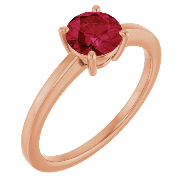 14K Gold Oval Lab-Grown Ruby Solitaire Ring - Rose Gold