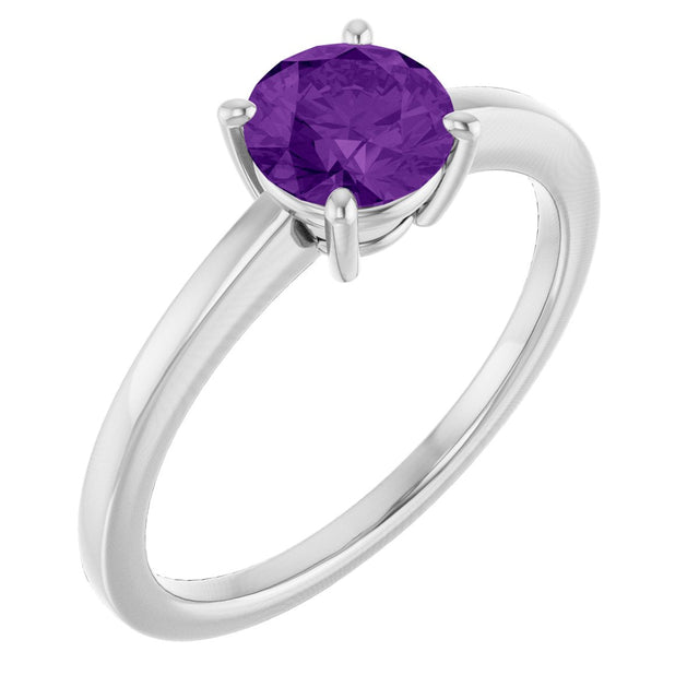 10K Gold Oval Natural Amethyst Solitaire Ring - White Gold