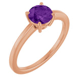 14K Gold Oval Natural Amethyst Solitaire Ring - Rose Gold