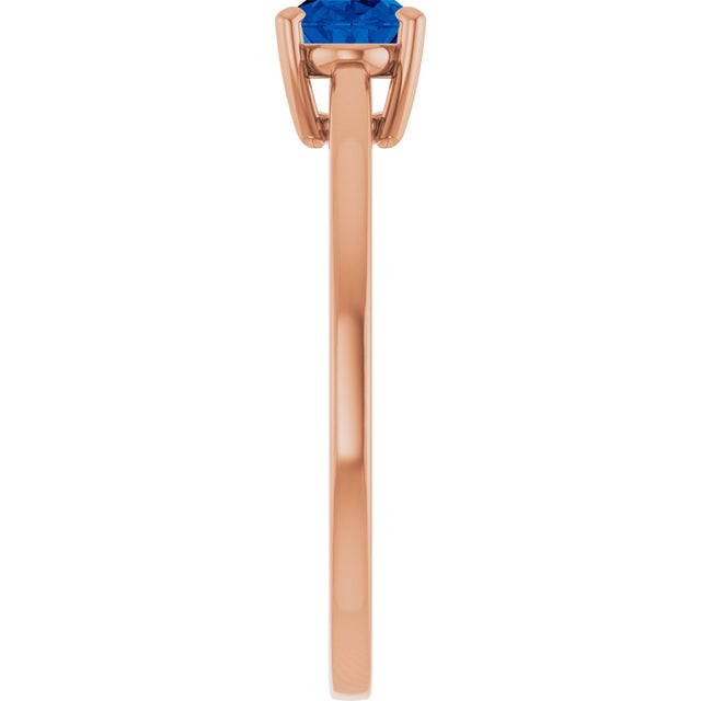 14K Gold Oval Lab-Grown Blue Sapphire Solitaire Ring - Rose Gold - view 4