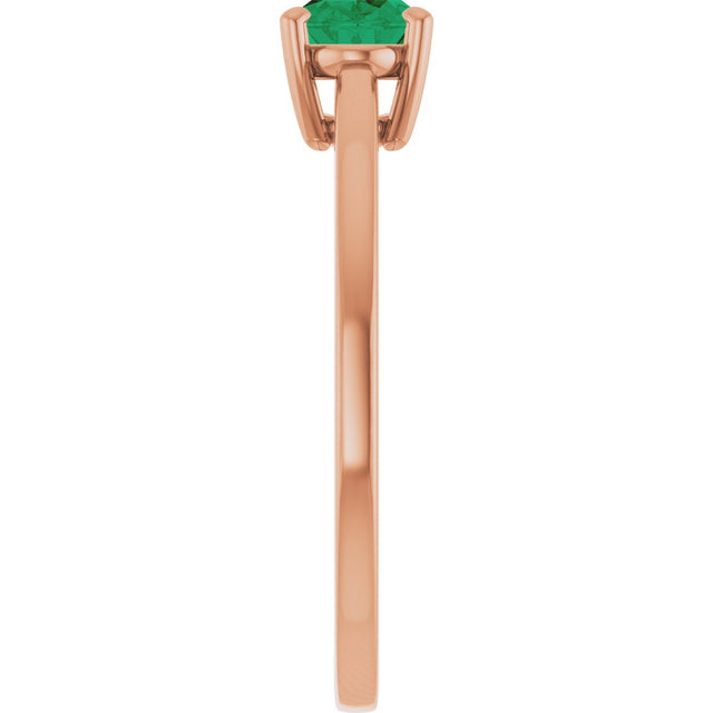 14K Gold Emerald Lab-Grown Emerald Solitaire Ring - Rose Gold - view 4