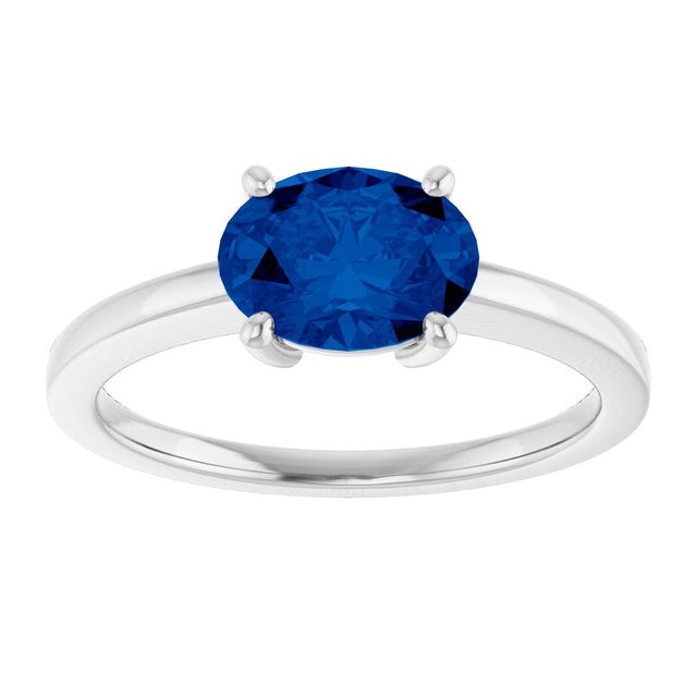 10K Gold Oval Lab-Grown Blue Sapphire Solitaire Ring - White Gold - view 3
