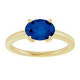 10K Gold Oval Lab-Grown Blue Sapphire Solitaire Ring - Yellow Gold - view 3