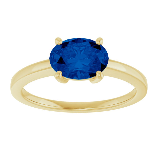 10K Gold Oval Lab-Grown Blue Sapphire Solitaire Ring - Yellow Gold - view 3