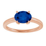 14K Gold Oval Lab-Grown Blue Sapphire Solitaire Ring - Rose Gold - view 3