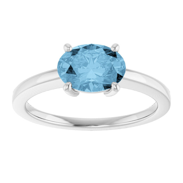 10K Gold Oval Natural Sky Blue Topaz Solitaire Ring - White Gold - view 3