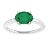 10K Gold Oval Lab-Grown Emerald Solitaire Ring - White Gold - view 3