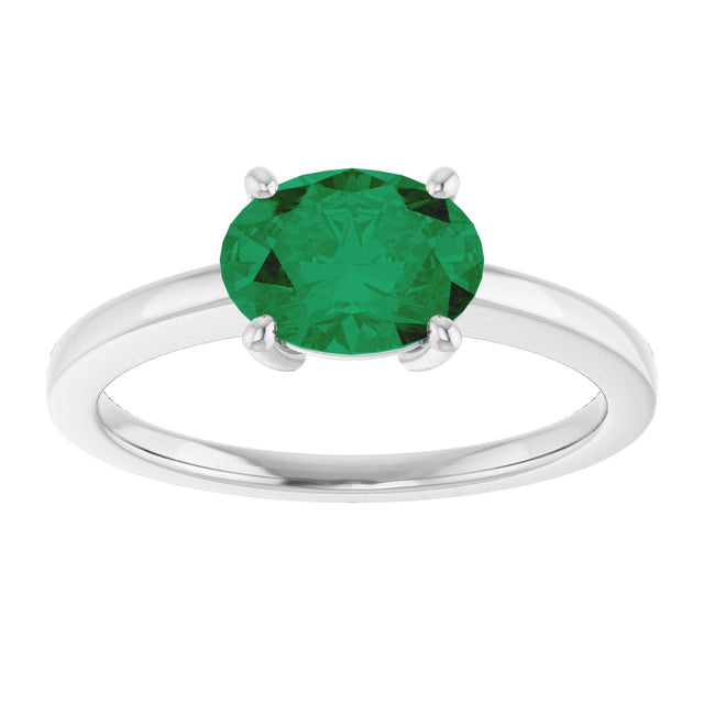 10K Gold Oval Lab-Grown Emerald Solitaire Ring - White Gold - view 3