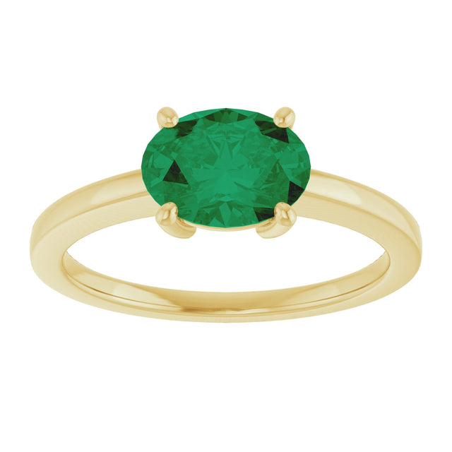 10K Gold Oval Lab-Grown Emerald Solitaire Ring - Yellow Gold - view 3