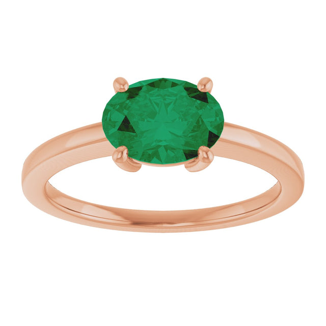 14K Gold Emerald Lab-Grown Emerald Solitaire Ring - Rose Gold - view 3