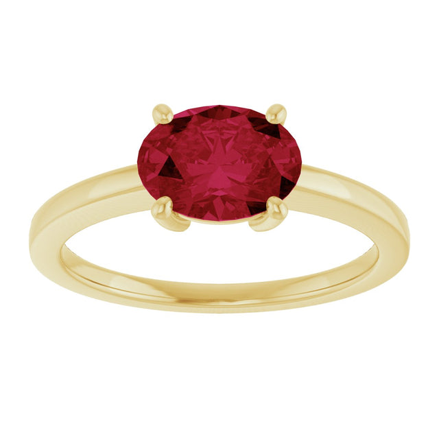 10K Gold Oval Lab-Grown Ruby Solitaire Ring - Yellow Gold - view 3