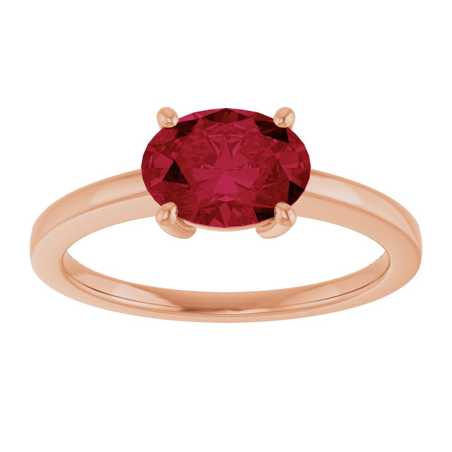 14K Gold Oval Lab-Grown Ruby Solitaire Ring - Rose Gold - view 3