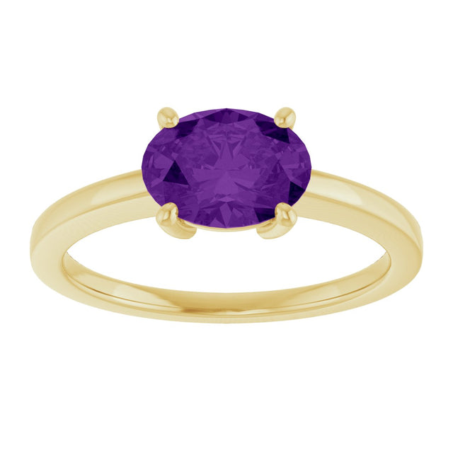 10K Gold Oval Natural Amethyst Solitaire Ring - Yellow Gold - view 3