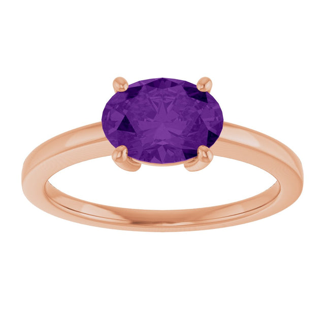 14K Gold Oval Natural Amethyst Solitaire Ring - Rose Gold - view 3