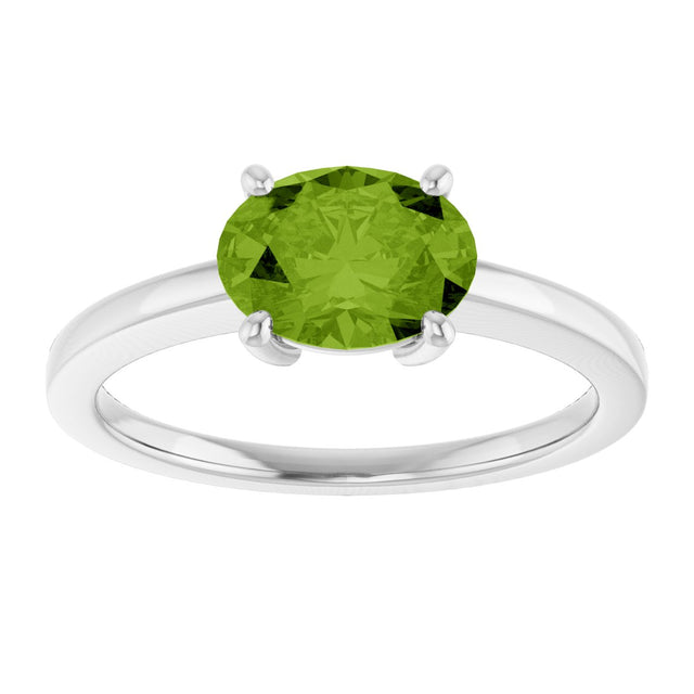 10K Gold Oval Natural Peridot Solitaire Ring - White Gold - view 3