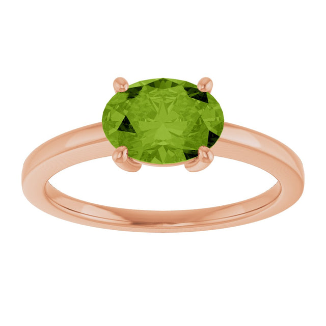 14K Gold Oval Natural Peridot Solitaire Ring – 6x4mm - Rose Gold - view 3