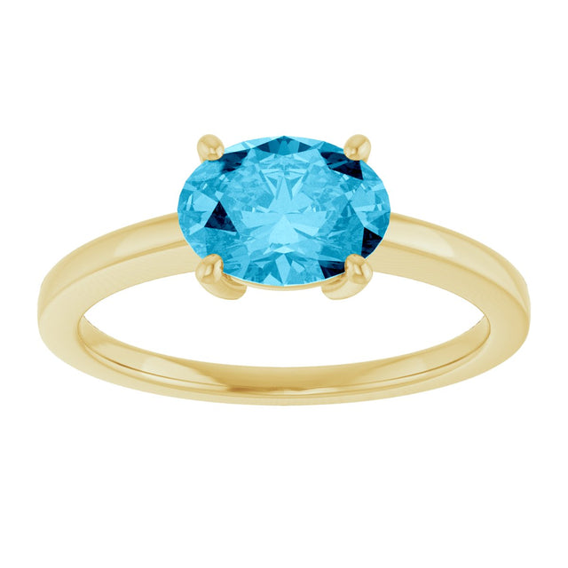 10K Gold Oval Natural Aquamarine Solitaire Ring - Yellow Gold - view 3