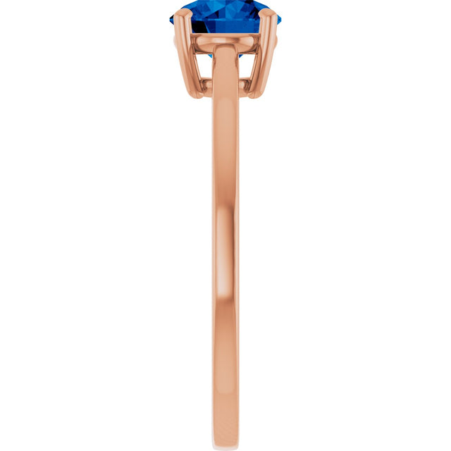 14K Gold Oval Lab-Grown Blue Sapphire Solitaire Ring - Rose Gold - view 4