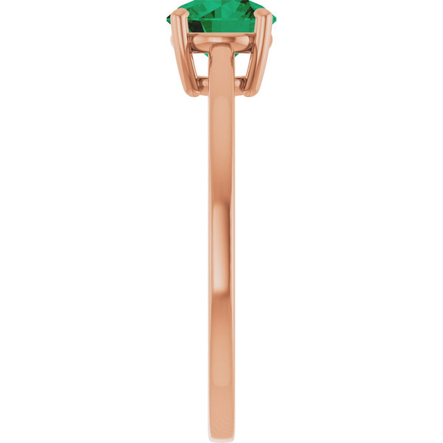 14K Gold Emerald Lab-Grown Emerald Solitaire Ring - Rose Gold - view 4