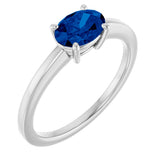 10K Gold Oval Lab-Grown Blue Sapphire Solitaire Ring - White Gold