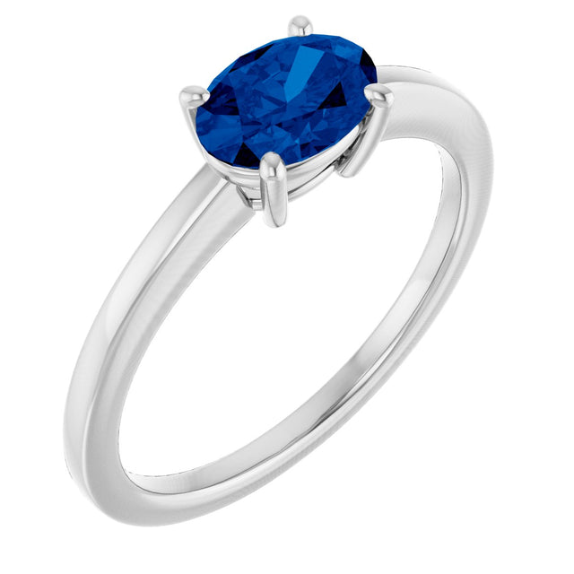 10K Gold Oval Lab-Grown Blue Sapphire Solitaire Ring - White Gold