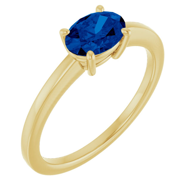 10K Gold Oval Lab-Grown Blue Sapphire Solitaire Ring - Yellow Gold
