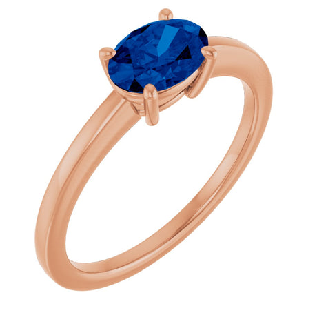 14K Gold Oval Lab-Grown Blue Sapphire Solitaire Ring - Rose Gold