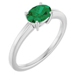 10K Gold Oval Lab-Grown Emerald Solitaire Ring - White Gold