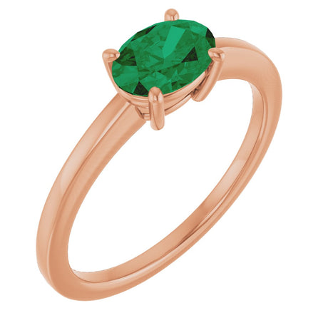 14K Gold Emerald Lab-Grown Emerald Solitaire Ring - Rose Gold