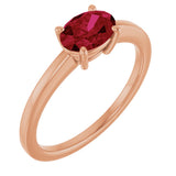 14K Gold Oval Lab-Grown Ruby Solitaire Ring - Rose Gold