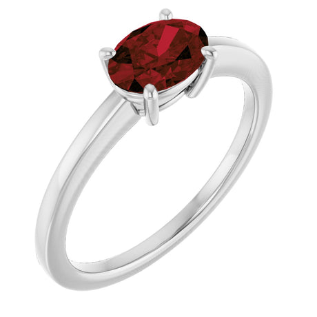 14K Gold Oval Natural Mozambique Garnet Solitaire Ring - White Gold