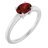 10K Gold Oval Natural Mozambique Garnet Solitaire Ring - White Gold