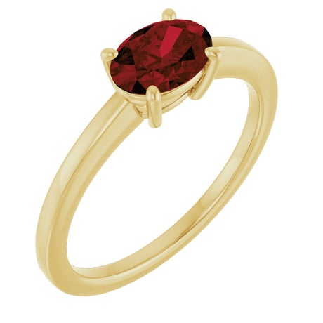 14K Gold Oval Natural Mozambique Garnet Solitaire Ring - Yellow Gold