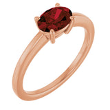 14K Gold Oval Natural Mozambique Garnet Solitaire Ring - Rose Gold
