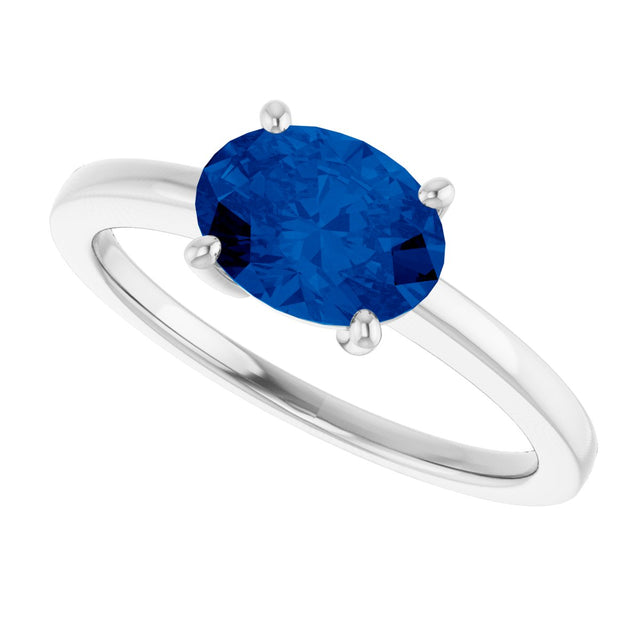 10K Gold Oval Lab-Grown Blue Sapphire Solitaire Ring - White Gold - view 5