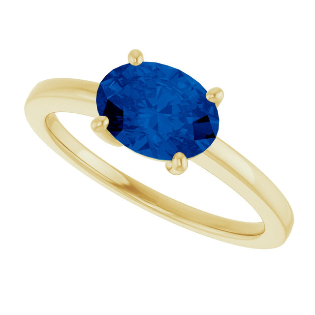 10K Gold Oval Lab-Grown Blue Sapphire Solitaire Ring - Yellow Gold - view 5