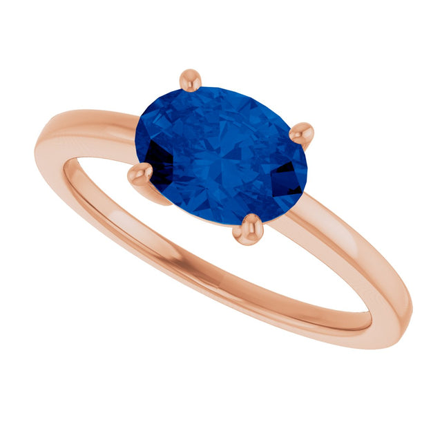 14K Gold Oval Lab-Grown Blue Sapphire Solitaire Ring - Rose Gold - view 5